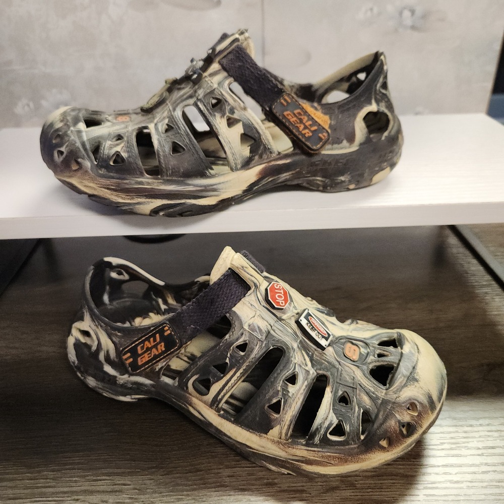 Skechers Cali Gear Clogs Boys 4 Black Tan Marble Water Shoes‎ Sandals Gorpcore